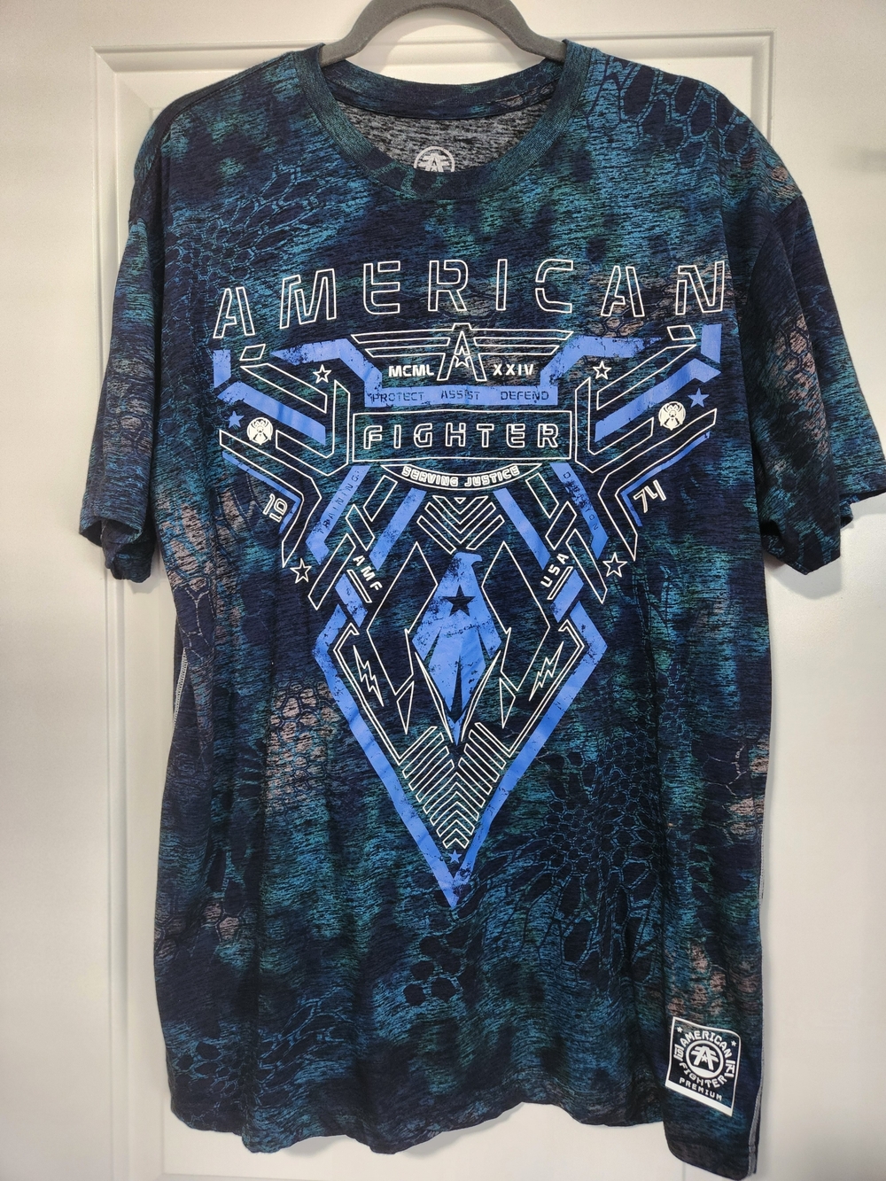 American Fighter Navy and Teal Geometric Graphic Tee